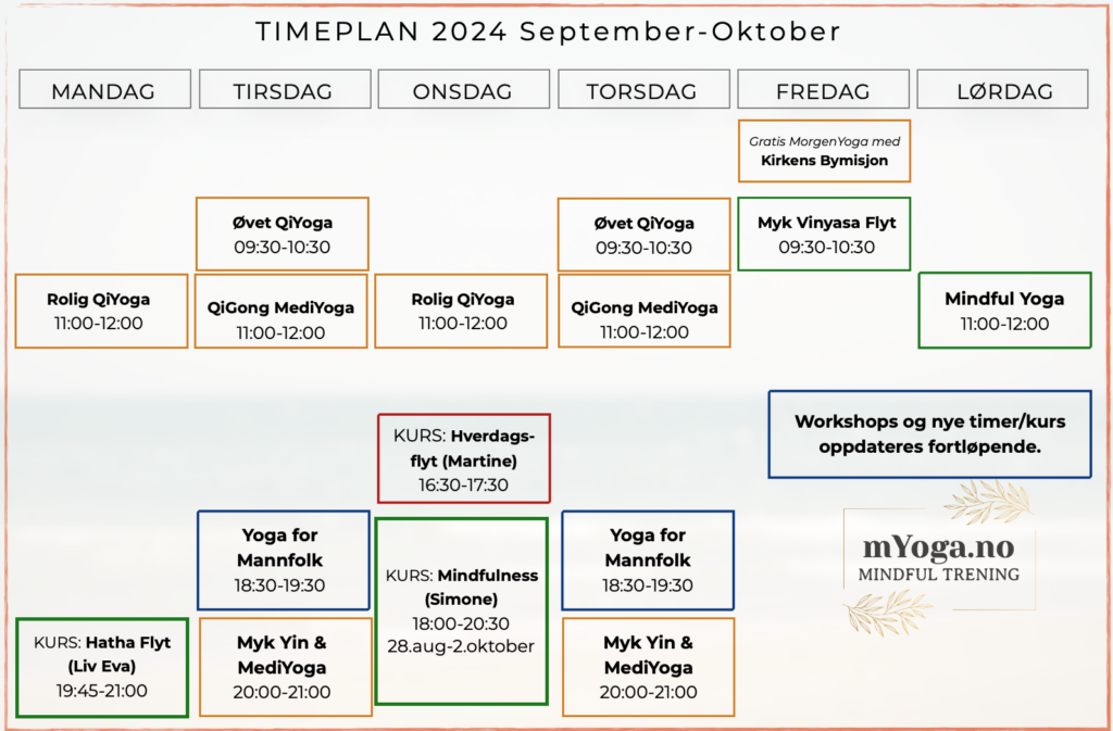 Yoga og QiGong timeplan høst 2024